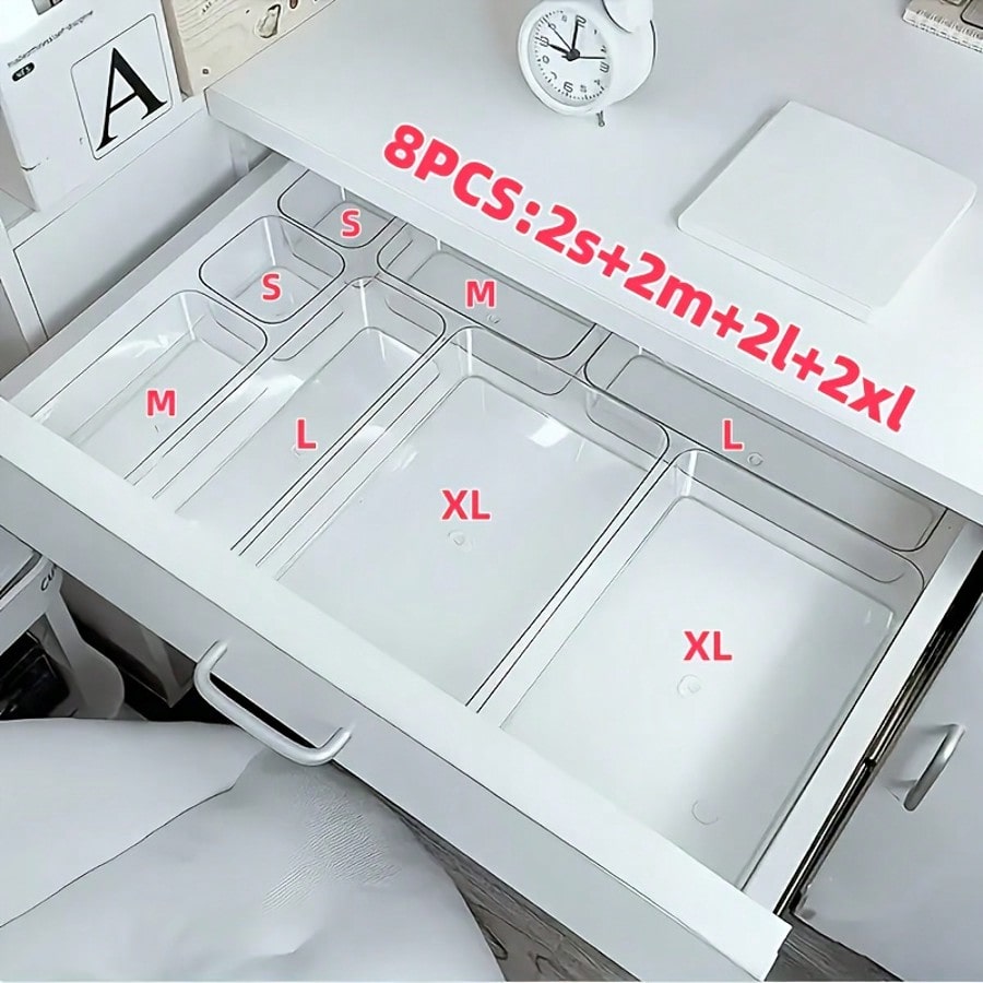 Home Office Desk With Drawers - 8pcs Transparent Acrylic Makeup Organizer Box