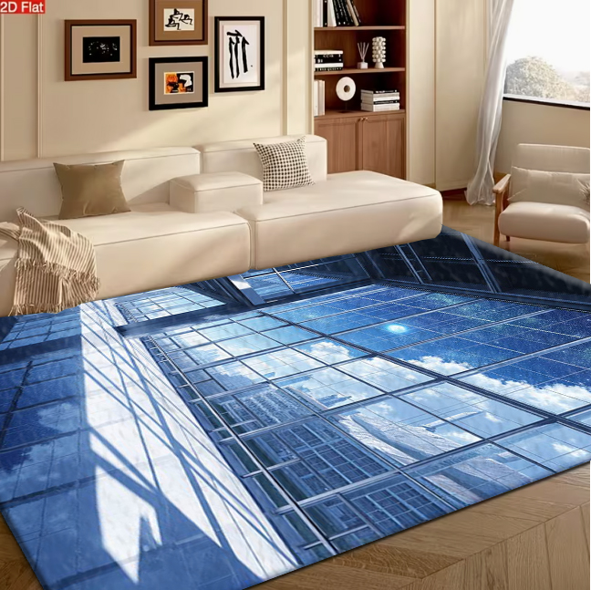 Home Office With View - High-Tech Building View Carpet Flooring Unique