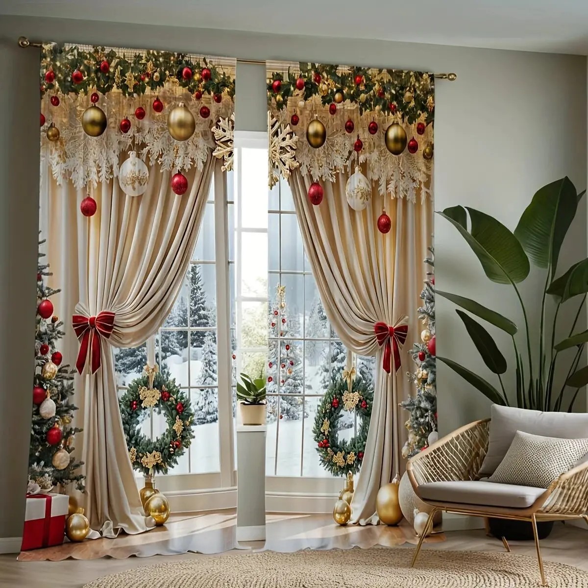 2PCS Christmas Curtains Xmas B - Home Office With View review and price